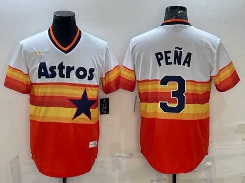 Men%27s Houston Astros #3 Jeremy Pena Orange Rainbow Cool Base Stitched Jersey